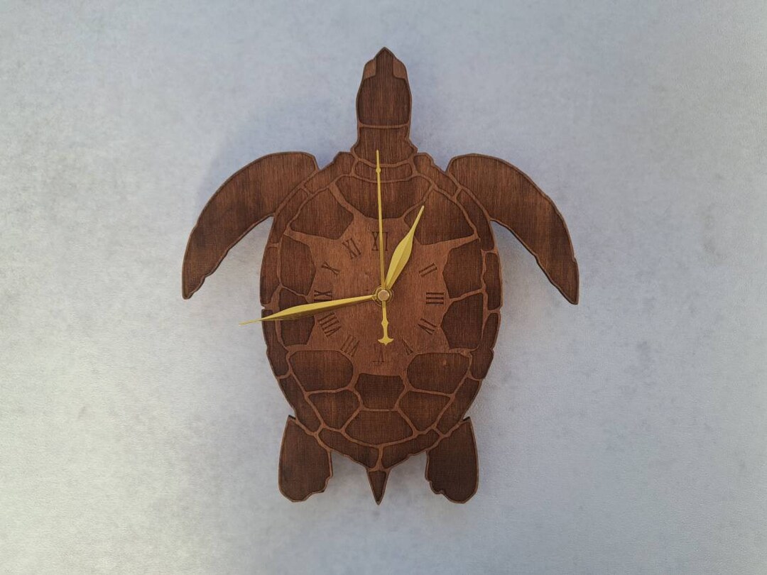 Wooden Wall Clock Turtle Wall Clock Walnut Etsy