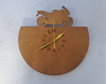 Holzwanduhr Motorrad Wanduhr Nussbaum