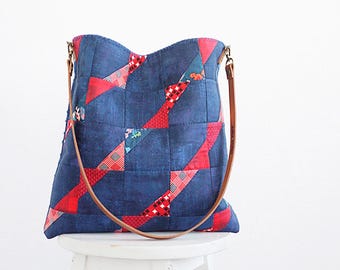 Triangle Patchwork Shoulder Bag PDF Pattern: Modern Quilted Tote Sewing Guide