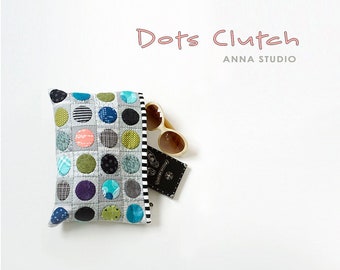 Dots Clutch Sewing Pattern, Quilted Patchwork Tote PDF, Anna Studio