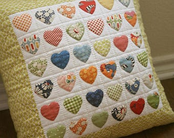 Hearts Applique Cushion Quilt Pattern, Classic Patchwork Design .PDF Pattern, ANNA STUDIO