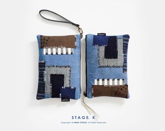 Stage-k, Quilted Zipper Denim  Pouch, Mini Clutch, ANNASTUDIOkr