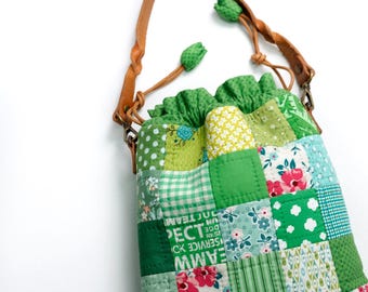 Forest Drawstring Bag Pattern: Log Cabin Patchwork Tote (PDF Sewing Tutorial)