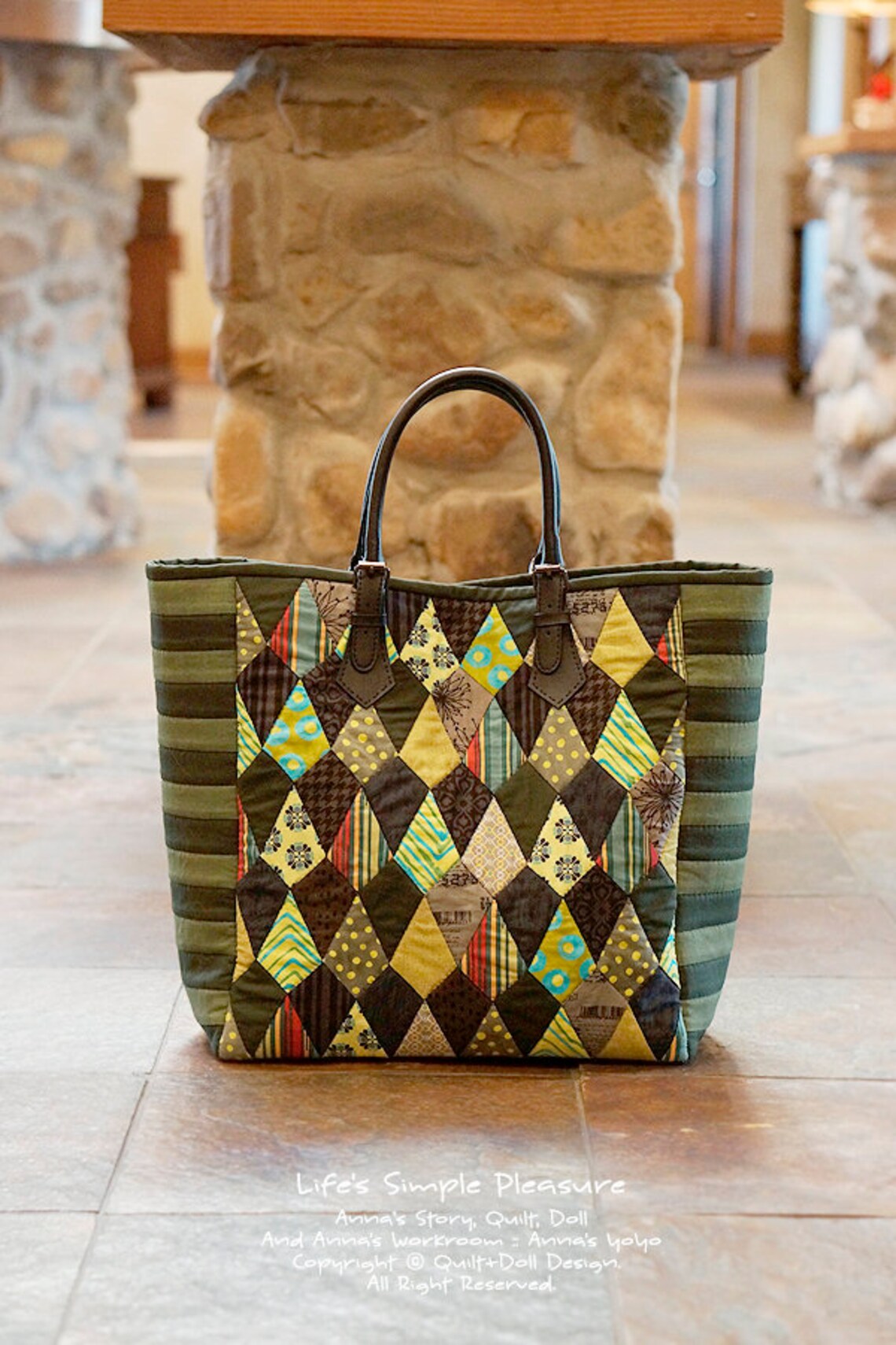 Kite Hunter Green Tote Bag PDF File Pattern. Quilt Pattern, Designed by