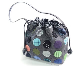 Dots Drawstring Bag, Sewing Pattern, Quilted Patchwork Tote PDF, Anna Studio