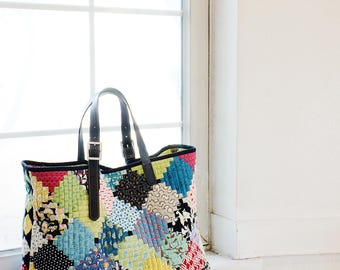 Logcabin Patchwork Tote Bag Sewing Pattern (PDF Download)