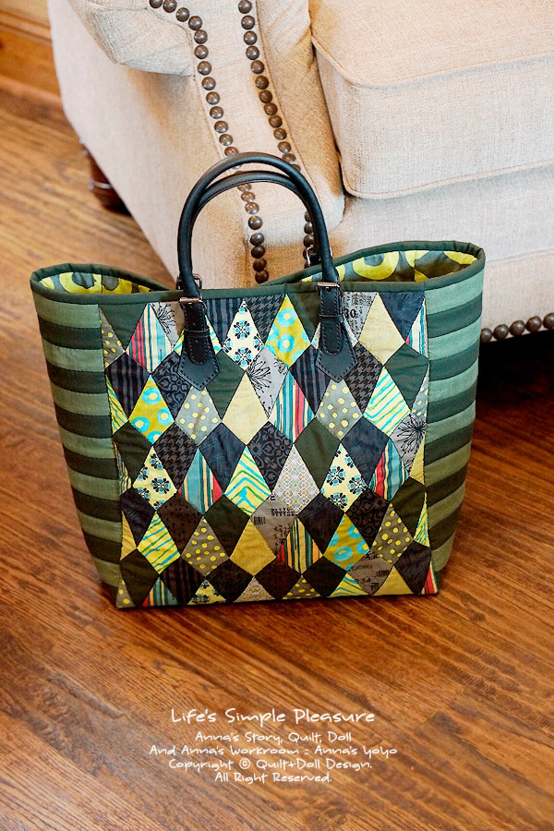 Kite Hunter Green Tote Bag PDF File Pattern. Quilt Pattern, Designed by