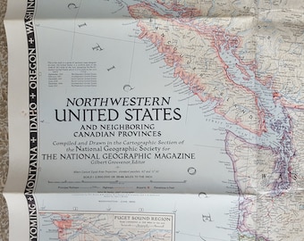 Historische National Geographic-Karte von 1950: Nordwestliche USA und Kanada