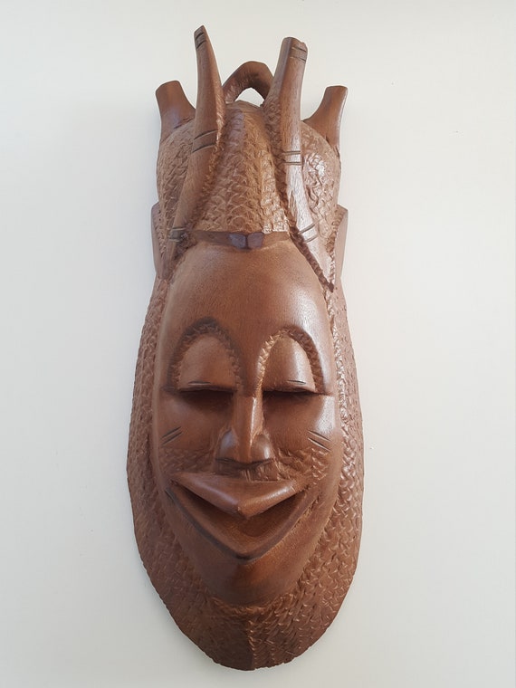 African Wood Mask Hand Carved Large And Heavy May Be Used Etsy