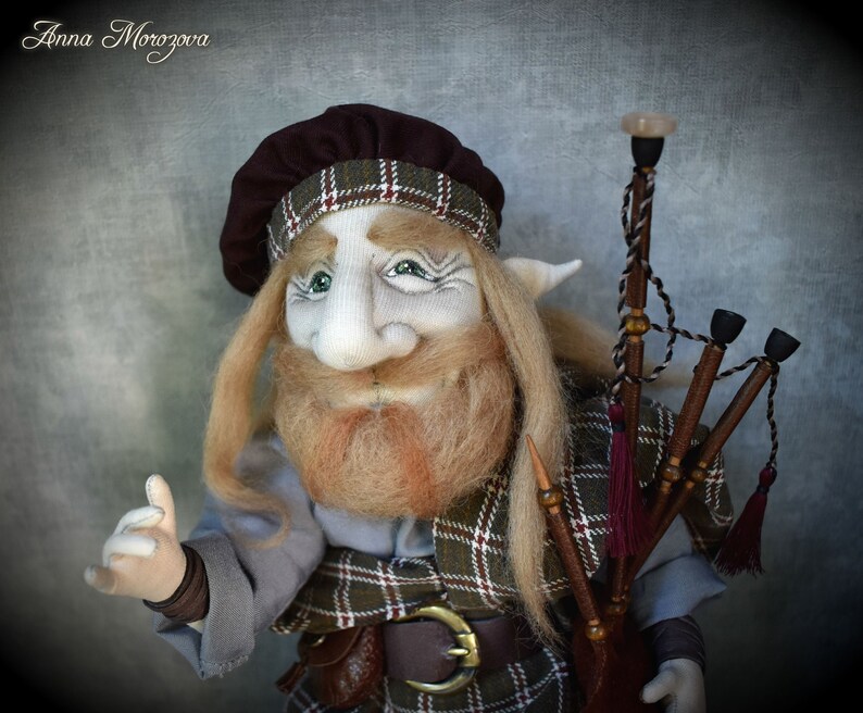 Scottish gnome troll doll gnome with bagpipe bagpiper Etsy