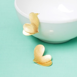 Dainty Gold Heart Earrings, Handmade Earrings Gold, Stud Earrings, Birthday Gift Mothers Day Gift, Trendy Earrings, Solid Gold Earrings