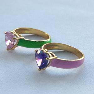 Colorful Heart Stone Enamel Rings | Dainty Rings for Women | Boho Jewelry | Party Jewelry | Handmade Gift Rings