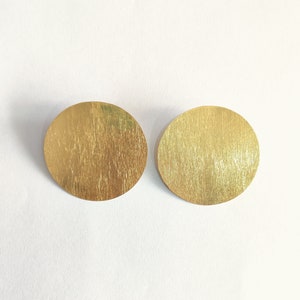 Big Round Gold Disc Earrings - Statement Stud Earrings - Handmade Trendy Jewelry Gift for Her