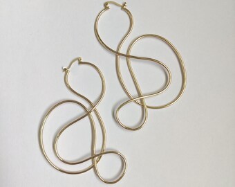 Gold Minimalist Ohrringe - Große Messing Ohrringe - Cocktail Party Ohrringe - Symbol Ohrringe - Lange Ohrringe - Boho Minimal Schmuck