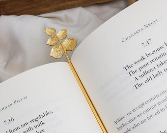Gold Leaf Bookmark, Handmade Brass Metal Bookmark, Book Lover Gift, Teacher Appreciation Gift, Reader Gift, Nature Stationery Gift