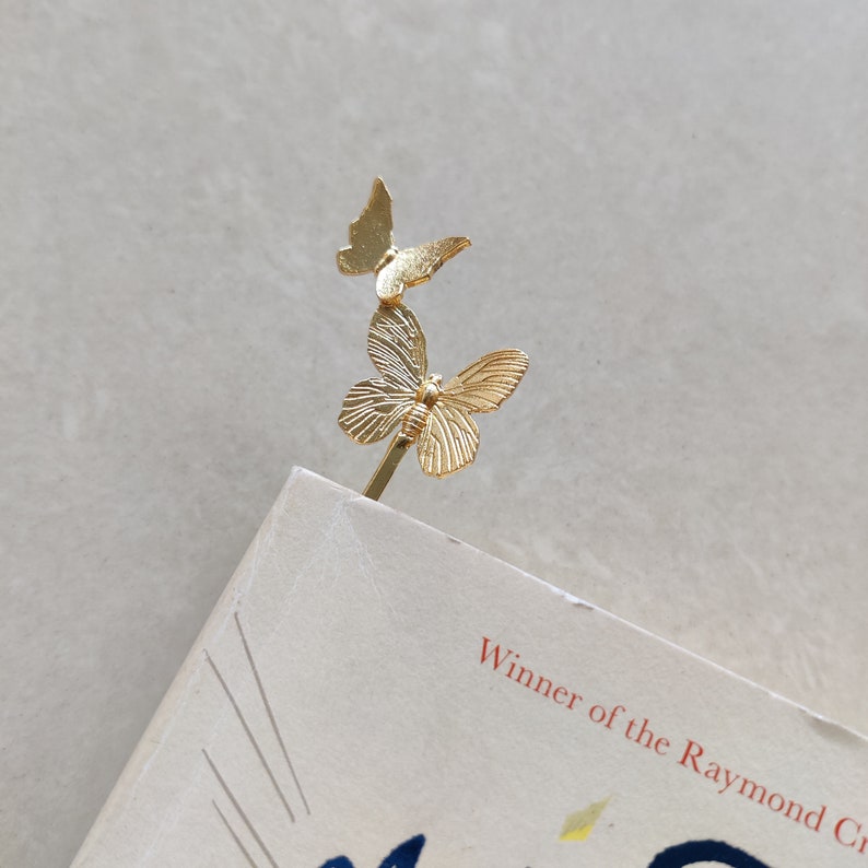 Gold Butterfly Bookmark, Metal Bookmark, Two Butterfly Bookmark, Book Accessories, Gift for Readers Booklovers, Brass Bookmark Cute Bookmark image 2