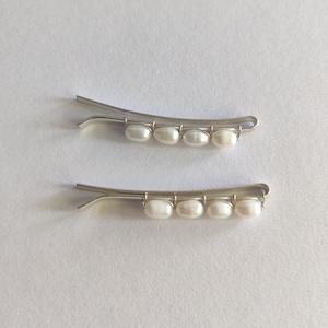 Set of 2 Freshwater Pearl Hair Clips, Silver Natural Pearl Hair Pins, Wedding Hair Accessories, Party Hair Jewelry