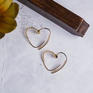 Gold Heart Stud Earrings, Heart Earrings Gold, Stone Earrings Gold, Handmade Earrings, Solid Gold Earrings, CZ Earrings, Gold Dainty Earring