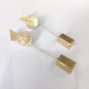Gold Statement Geometric Earrings, Handmade Brass Earrings, Chunky Gold Earrings, Fashion Jewelry, Gift for Her, Unique Geometric earrings