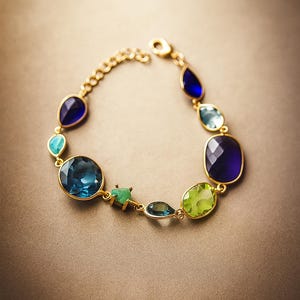 Dainty Colourful Gemstone Bracelet, Blue Purple Green Glass Stones, Minimal Adjustable Bracelet, Wedding Gift for Her