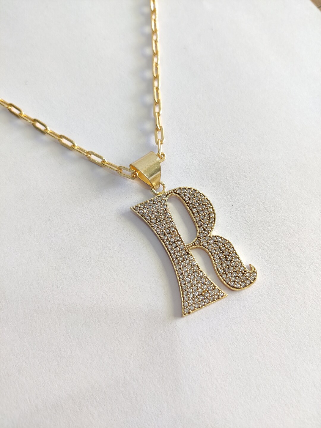 Letter R Gold Pendant Initials Necklace Personalized Gift Etsy