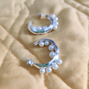 Handmade Silver Plated Hoop Earrings with Mini Freshwater Pearls