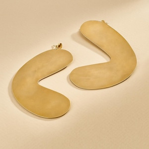 Gold Plated Brass Boomerang Earrings: Chunky Dangle Drop, Hypoallergenic