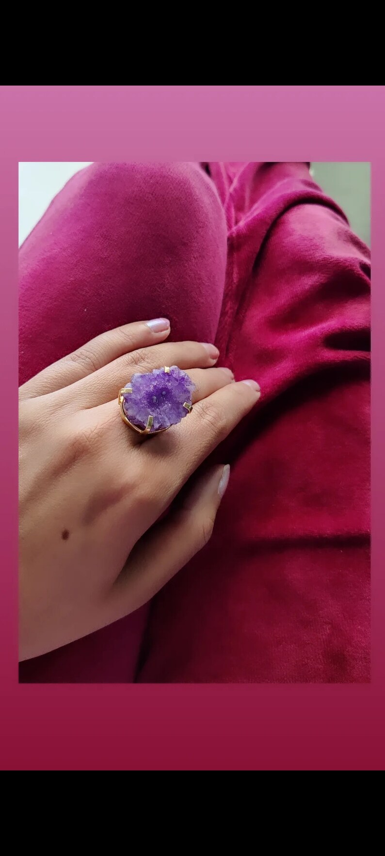 Handmade Dainty Gold Ring, Purple Stone Ring, Cocktail Ring, Raw Agate