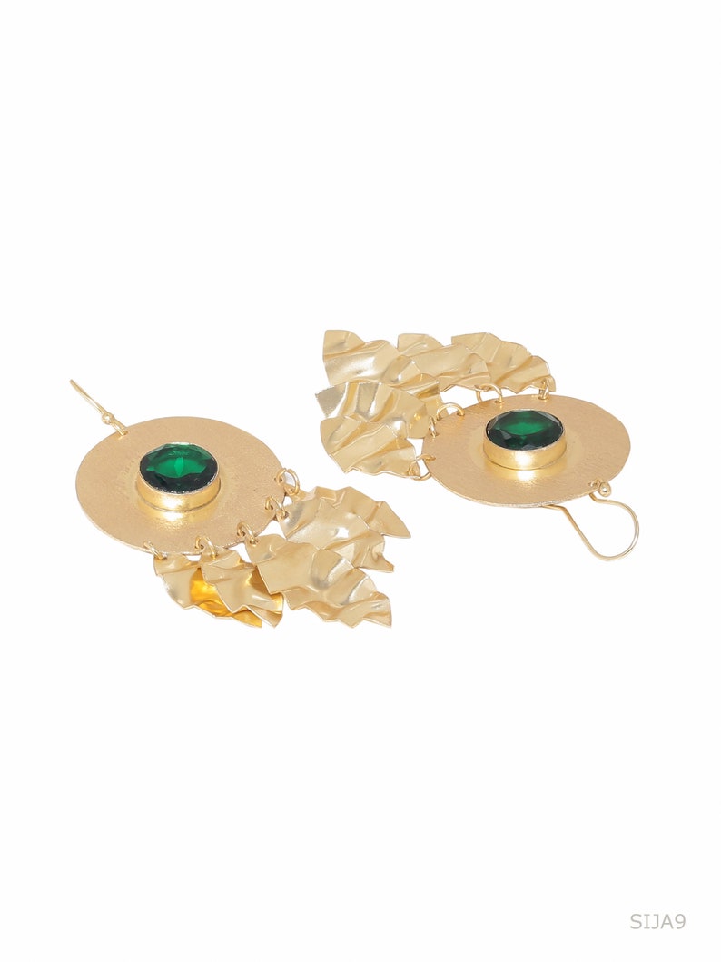 Gold Dream Catcher Round Earrings Hook Earrings Tassel Earrings Statement Jewelry Gold Earrings Women Jewelry Green Stone Earrings