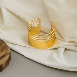 Handmade Gold Cuff Bracelet for Women, Adjustable Boho Statement Bangle, Unique Birthday Gift