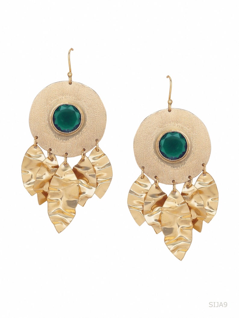 Gold Dream Catcher Round Earrings Hook Earrings Tassel Earrings Statement Jewelry Gold Earrings Women Jewelry Green Stone Earrings