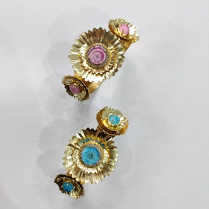 Statement Gemstone Gold Floral Bracelet, Handmade Indian Jewelry, Boho Wedding Gift for Her
