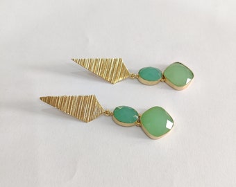 Aqua Onyx Long Dangle Earrings - Gold Dangle Drop Earrings - Aqua Earrings - Natural Stone Earring - handmade jewelry - Wedding Earring Gift