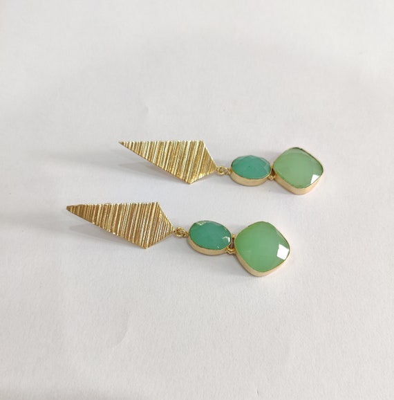 Aqua Onyx Long Dangle Earrings Gold Dangle Drop Earrings Aqua