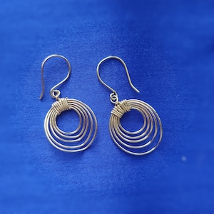 Elegant Gold Concentric Circle Dangle Earrings, Handmade Round Earrings, Jewelry Gift for Her