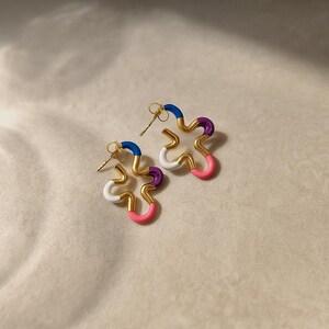 Enamel Flower Hoop Earrings: Gold Plated Brass, Handmade Boho Jewelry