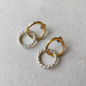 Dainty Gold & Silver Plated Dangle Earrings: Minimalist Handmade Hoops