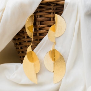 Asymmetric Gold Dangle Earrings, Brass Geometric Statement Earrings, Handmade Gift for Her