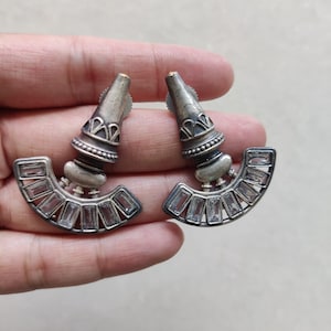 Oxidised Silver Tribal Stud Earrings, Boho Stone Earrings, Indian Ethnic Jewelry, Unique Halloween Gift for Her