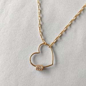 Gold Heart Pendant Necklace, Cubic Zirconia Charm, Love Promise Necklace, Handmade Jewelry Gift for Her Birthday