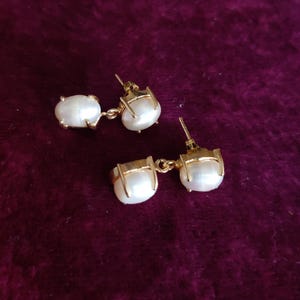 Freshwater Pearl Drop Earrings with Gold Plating, Handmade Earrings, Simple Pearl Earrings, Brass Earrings, Bridal Wedding Gift for Her