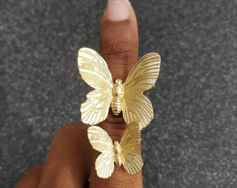 Butterfly ring, insect ring, brass ring, adjustable ring, gift for her, butterfly gold ring, butterfly chunky ring gold, rings for women