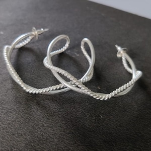 Dainty Silver Hoop Earrings, Oversized Hoops, Silver Twisted Modern Hoops, Chunky earrings, Simple jewellery, Gift for Her, Free shipping