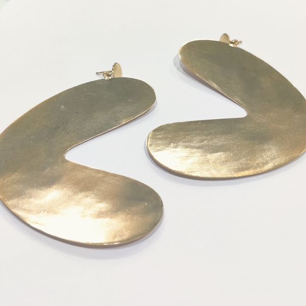 Gold Statement Dangle Earrings, Boomerang design chunky earrings, handmade jewelry