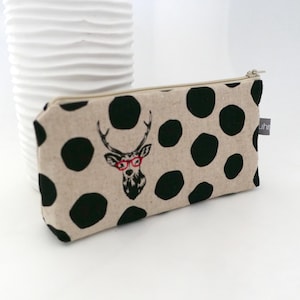 Astuccio, borsa per cosmetici! Cervo, beige/nero, foderato