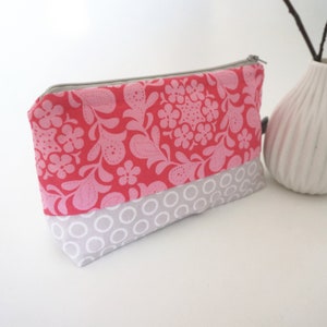 Trousse per cosmetici, 'Damask', rosa, cerchi, grigio chiaro, borsa per trucchi, foderata