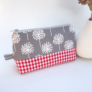 Trousse per cosmetici, 'Dandelion', grigio, rosso, borsa per trucchi, foderata