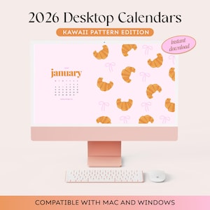 Calendarios de escritorio con ilustraciones kawaii 2026 para Mac y Windows / Descarga digital