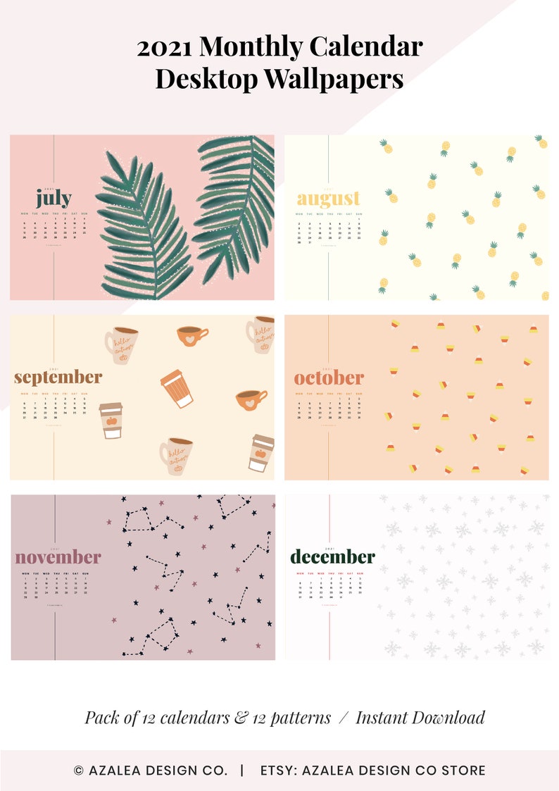 2021 Monthly Desktop Calendars Desktop Wallpaper Instant Etsy