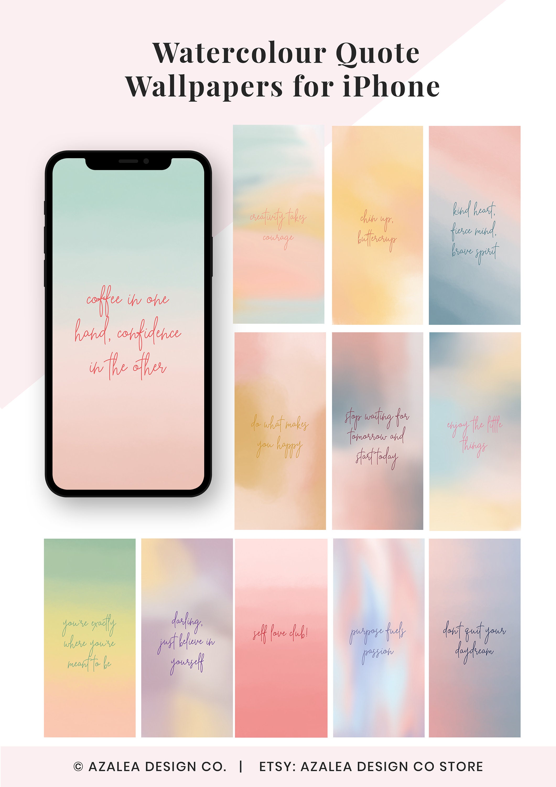 Watercolour Motivational Quotes for iPhone | Phone Wallpaper | Instant